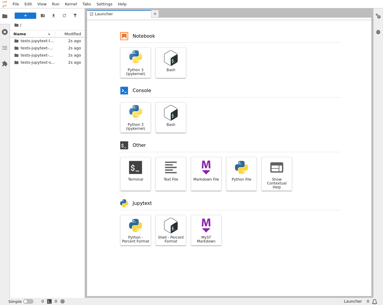 The Jupytext category in the JupyterLab launcher