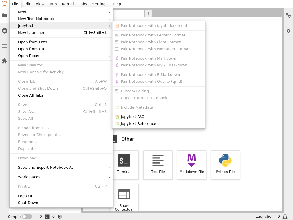The Jupytext menu for pairing existing notebooks