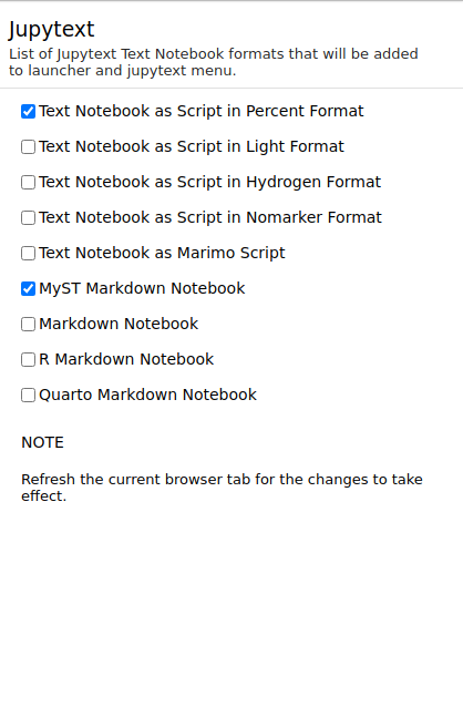 The Jupytext settings panel